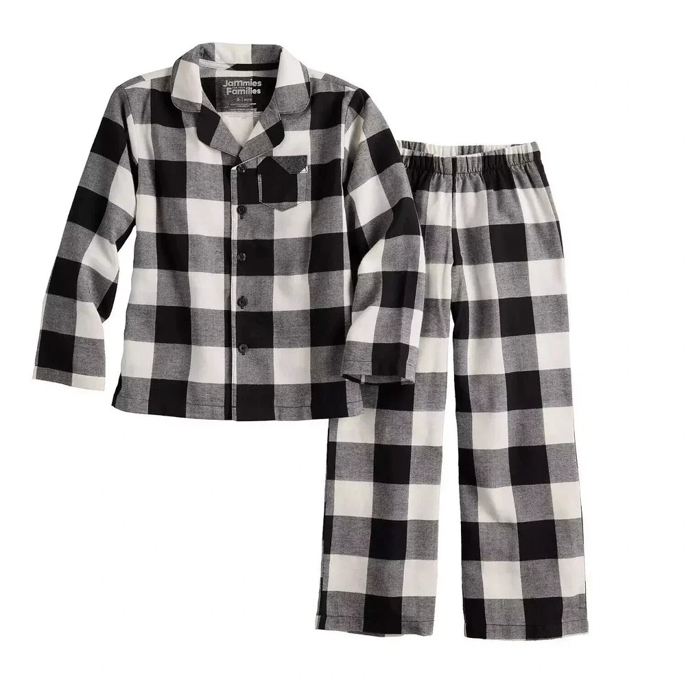 JAMMIES FOR FAMILIES BUFFALO‎ PLAID FLANNEL PAJAMAS Boy's Size 4 Black And White